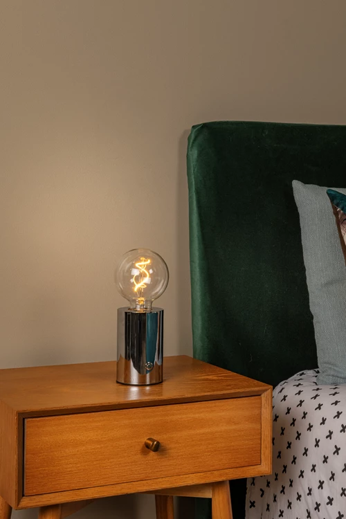 Lucide VIVO - Lámpara de mesa Recargable - Batería/acumulador - Ø 8 cm - LED Regul. - E27 - 1x1W 2700K - Cromo - ambiente 1